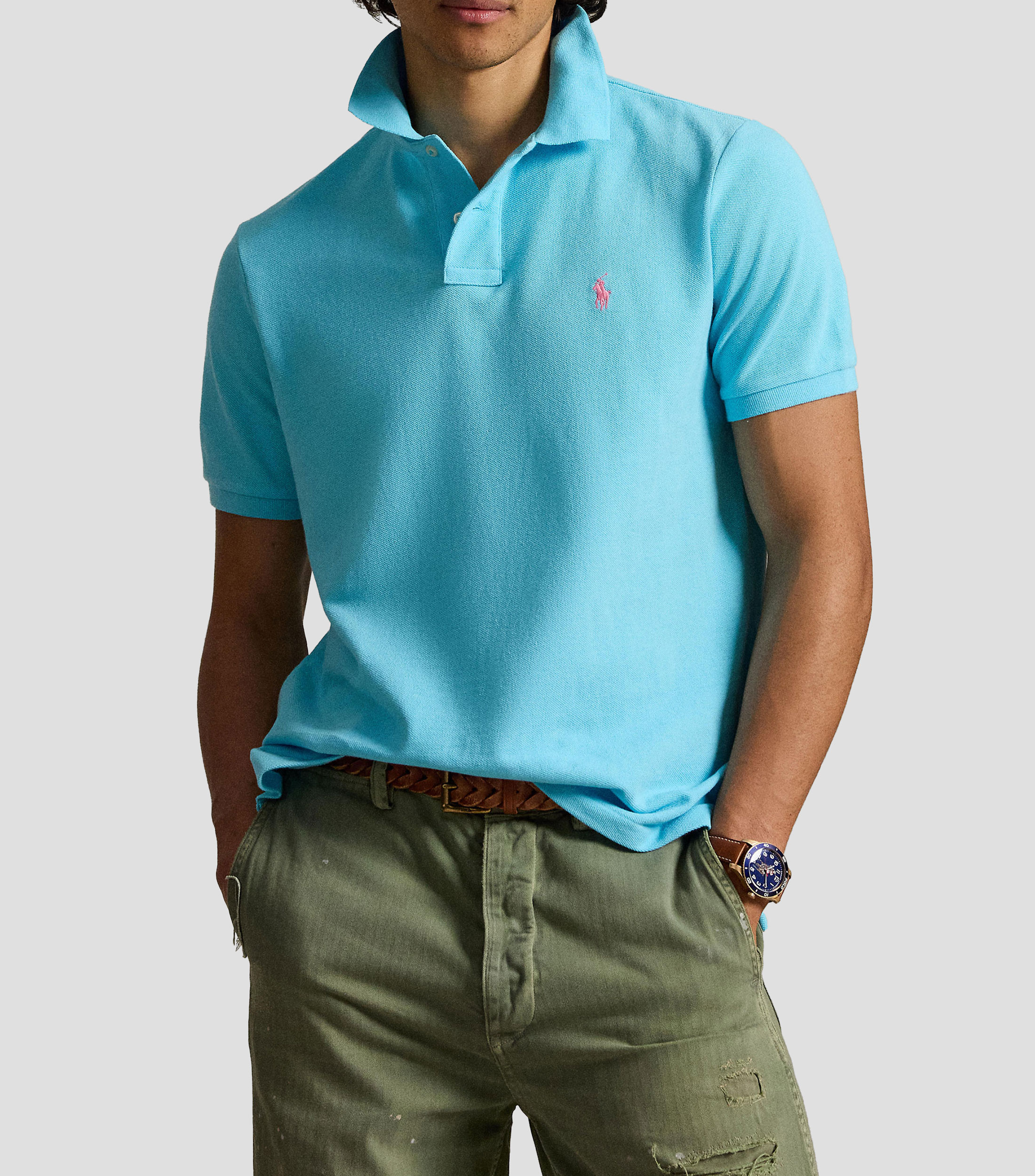 Playera tipo polo manga corta diseño sólido Hombre
